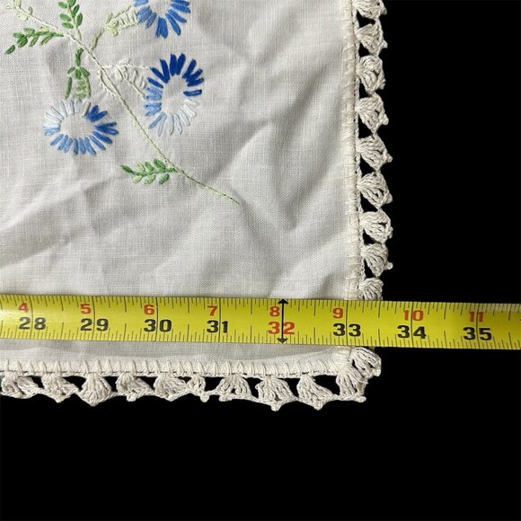 Handmade Embroidered Tablecloth Floral Crocheted Trim Cream Blue Pink Small - Picture 5 of 10